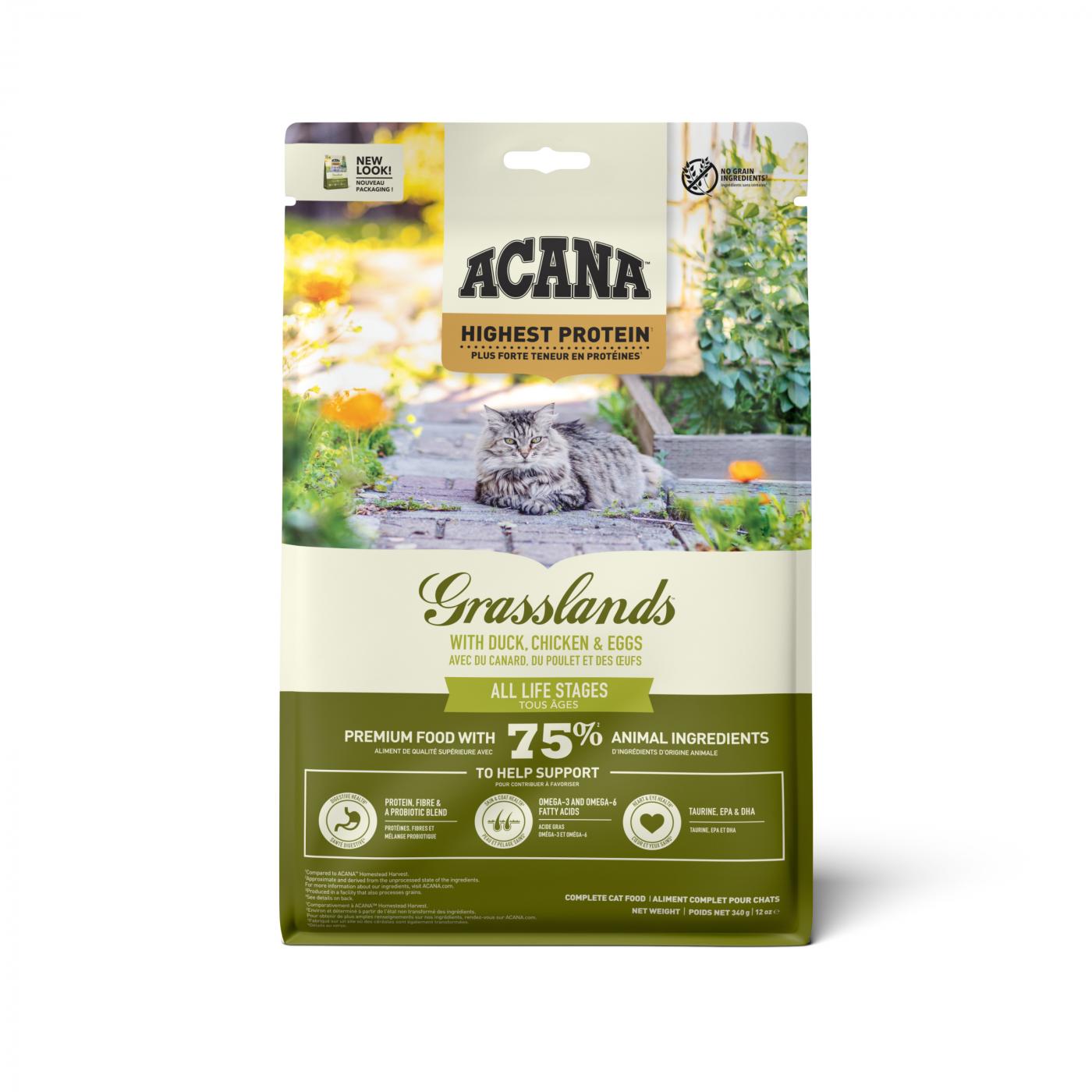 Acana Highest Protein Cat Grasslands Duck, Chicken & Egg 340gr kattenvoer met dierlijke eiwitten en graanvrije receptuur