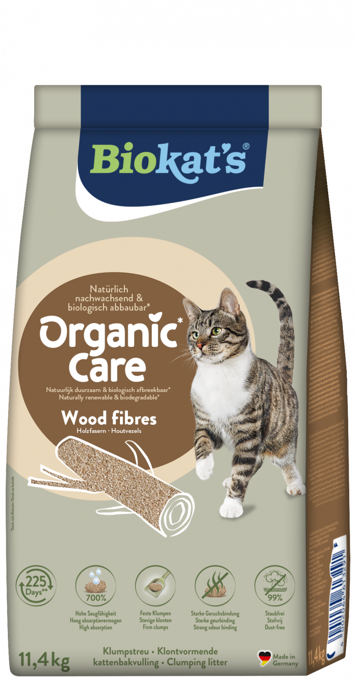 Biokat’s Organic Care Wood Fibres 30L – lichte klontvormende kattenbakvulling van houtvezels