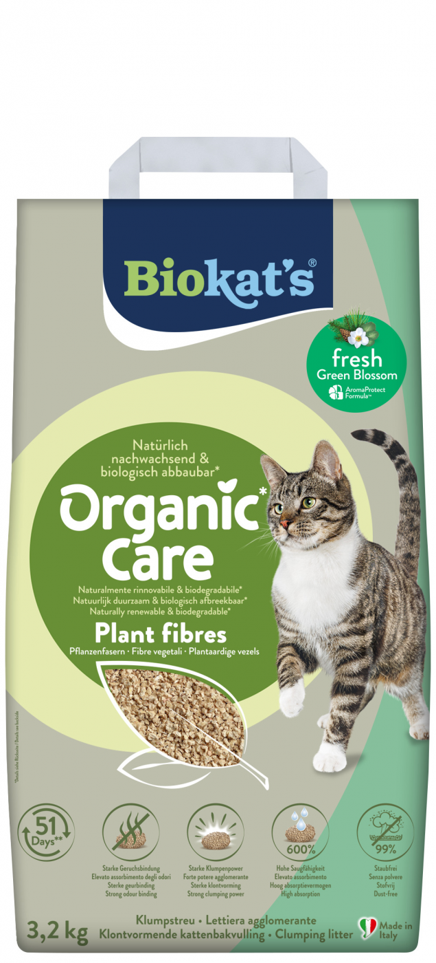 Biokat’s Organic Care Plant Fibres Fresh 8L – klontvormende kattenbakvulling met Green Blossom geur