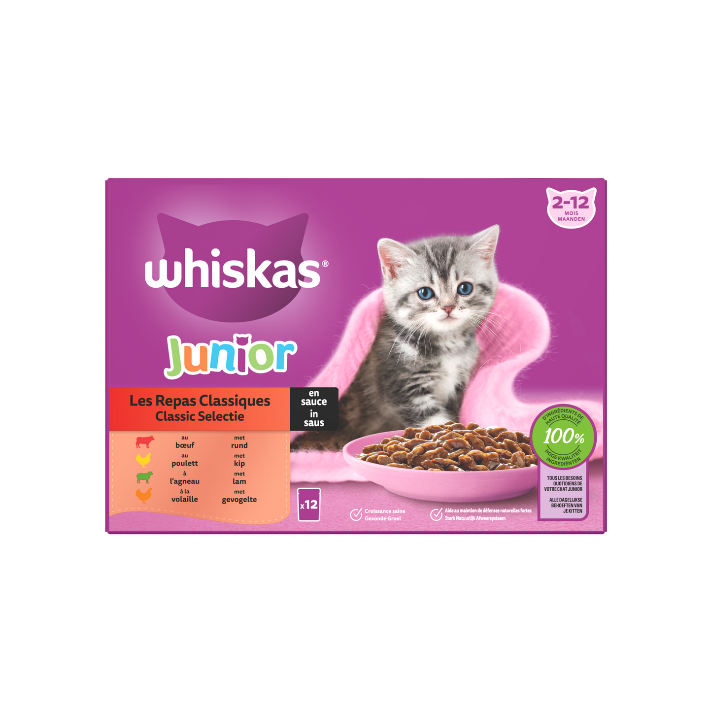 Whiskas junior saus classic 12x85gr – nat kattenvoer kitten in saus