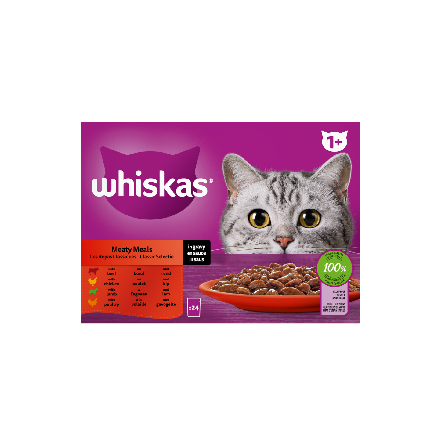 Whiskas 1+ classic selectie in saus 24x85 g maaltijdzakjes