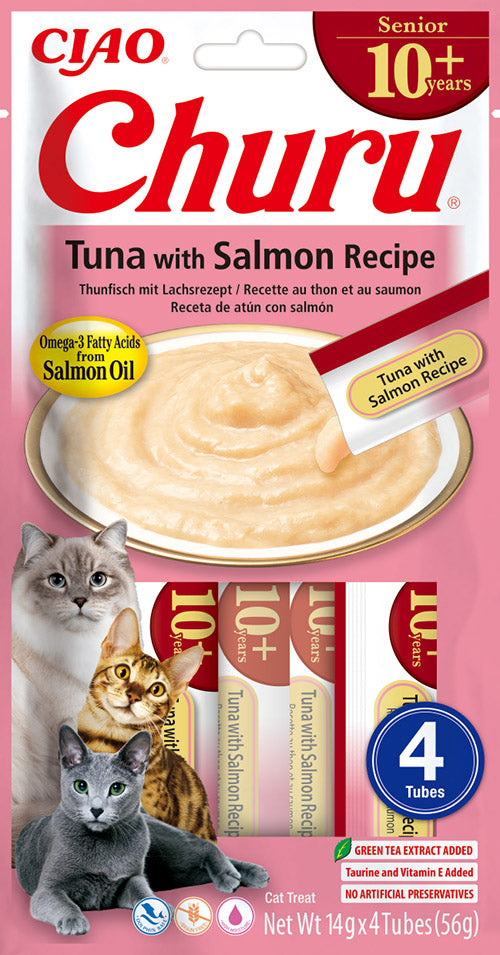 Inaba Ciao Churu Senior 10+ Tonijn & zalm – 4 x 14 g