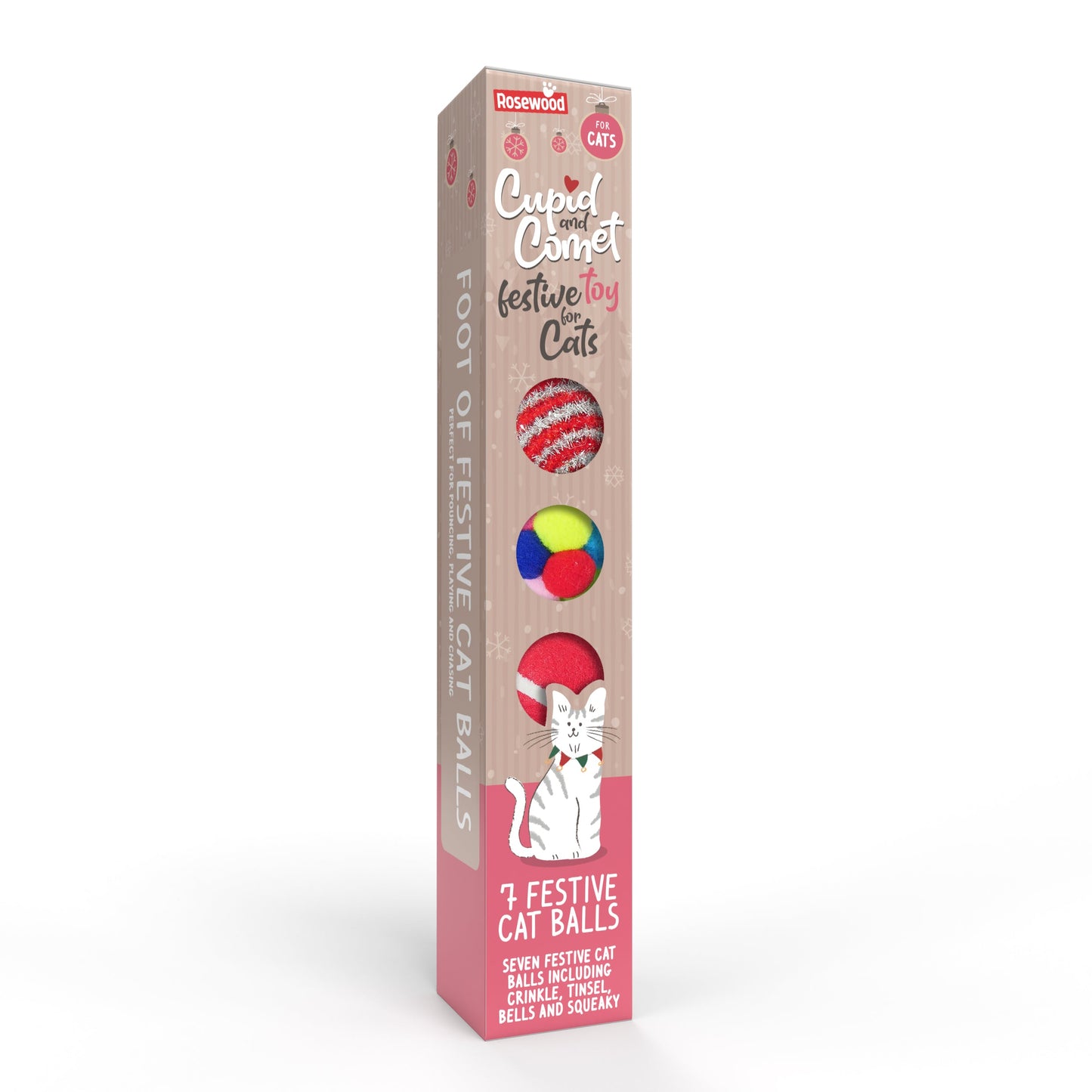 Rosewood Cupid & Comet Feestelijke Kattenballen – 7-delige Set