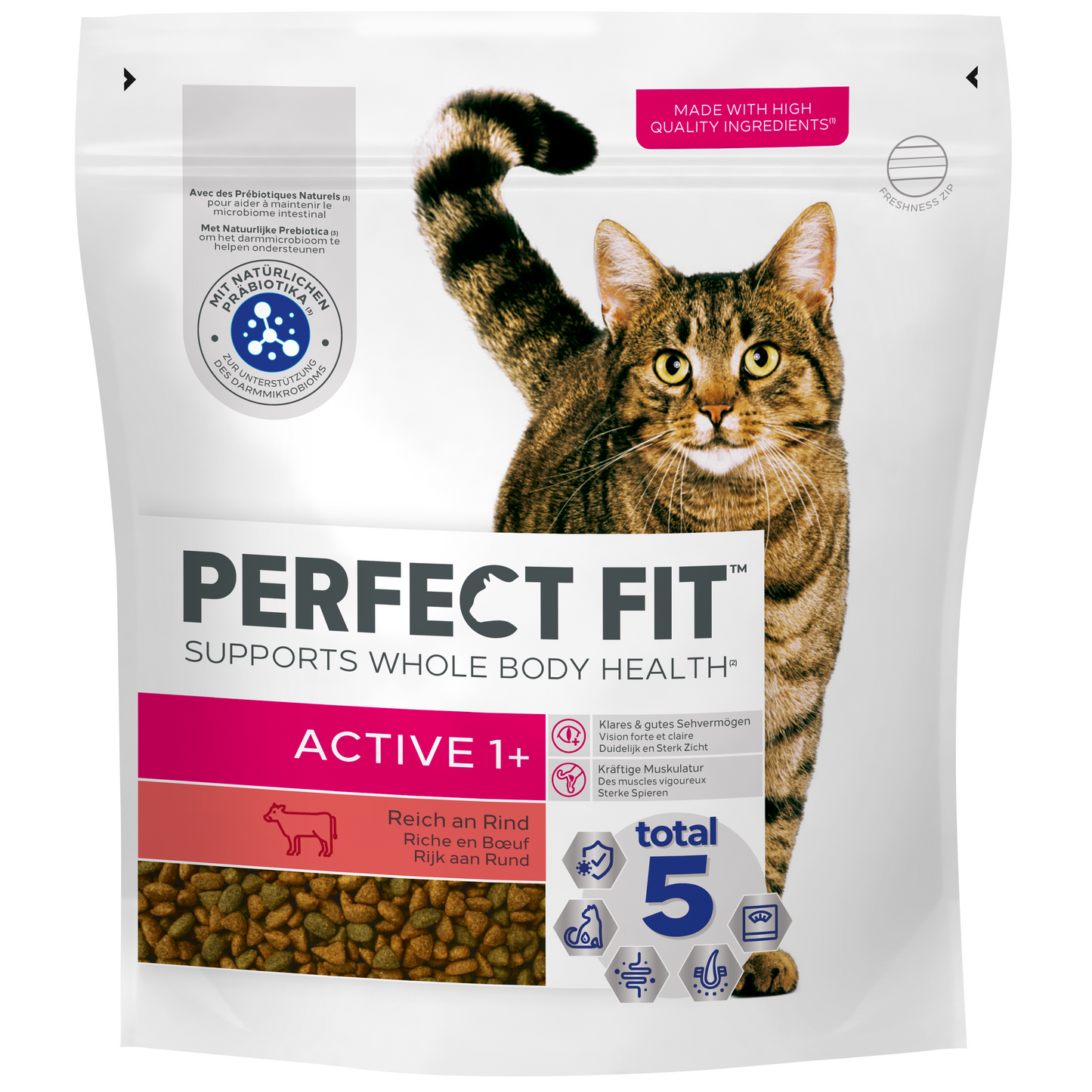 Perfect Fit Active 1+ kattenbrokken rund – droog kattenvoer 1,4 kg voor actieve katten