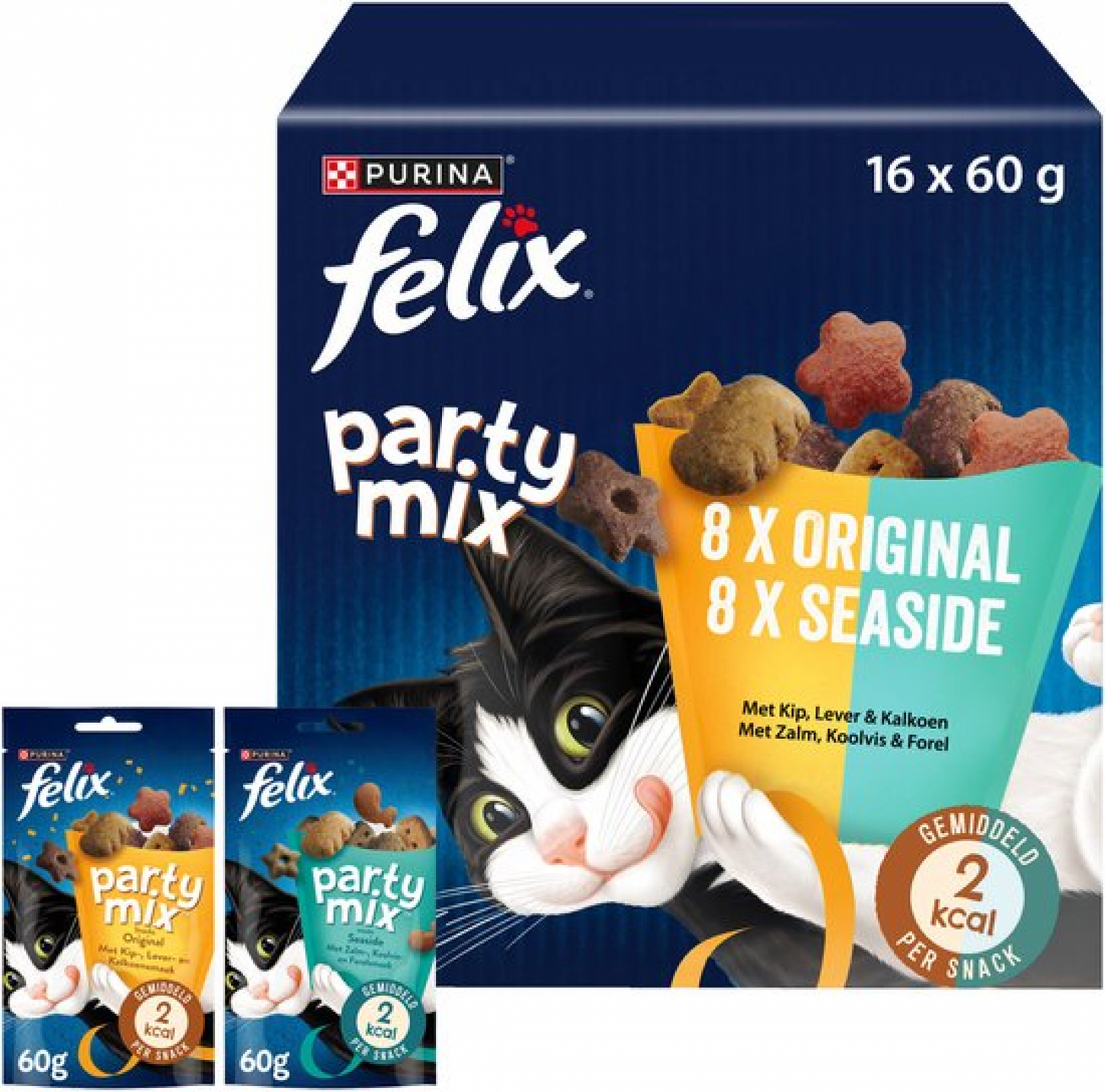 Felix Party Mix Original en Seaside 16x60gr kattensnacks multipack