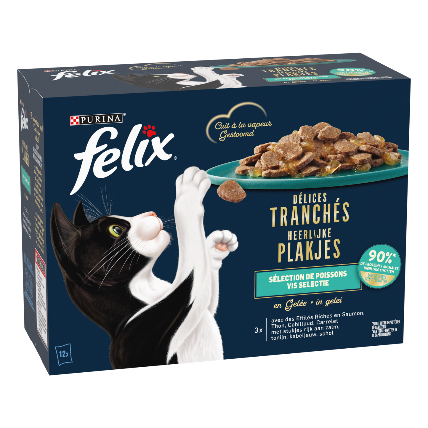 Felix Heerlijke Plakjes Vis Selectie – nat kattenvoer in gelei 12x80g