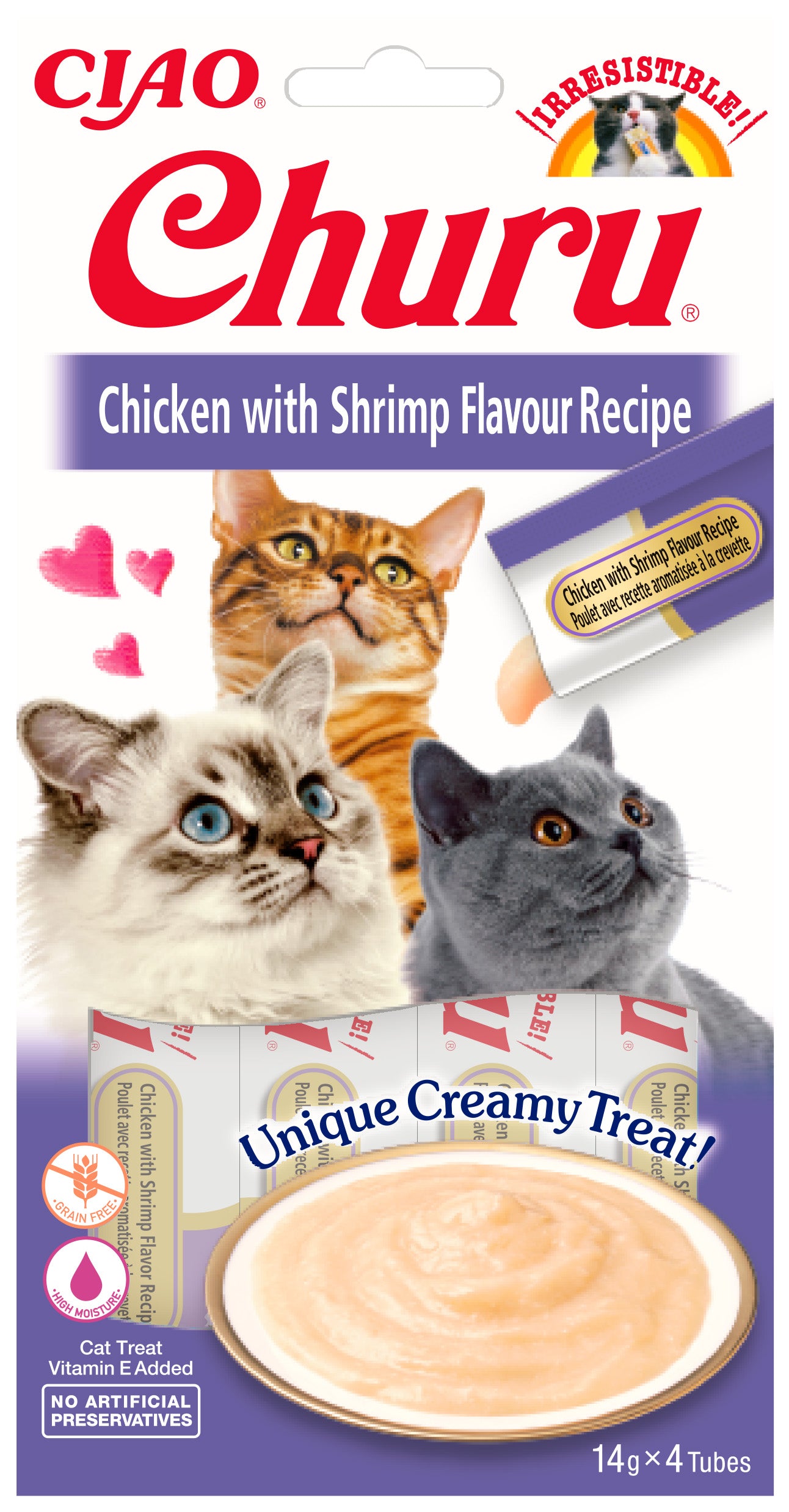 Inaba Ciao Churu Kattensnack Kip & garnaal – 4 x 14 g