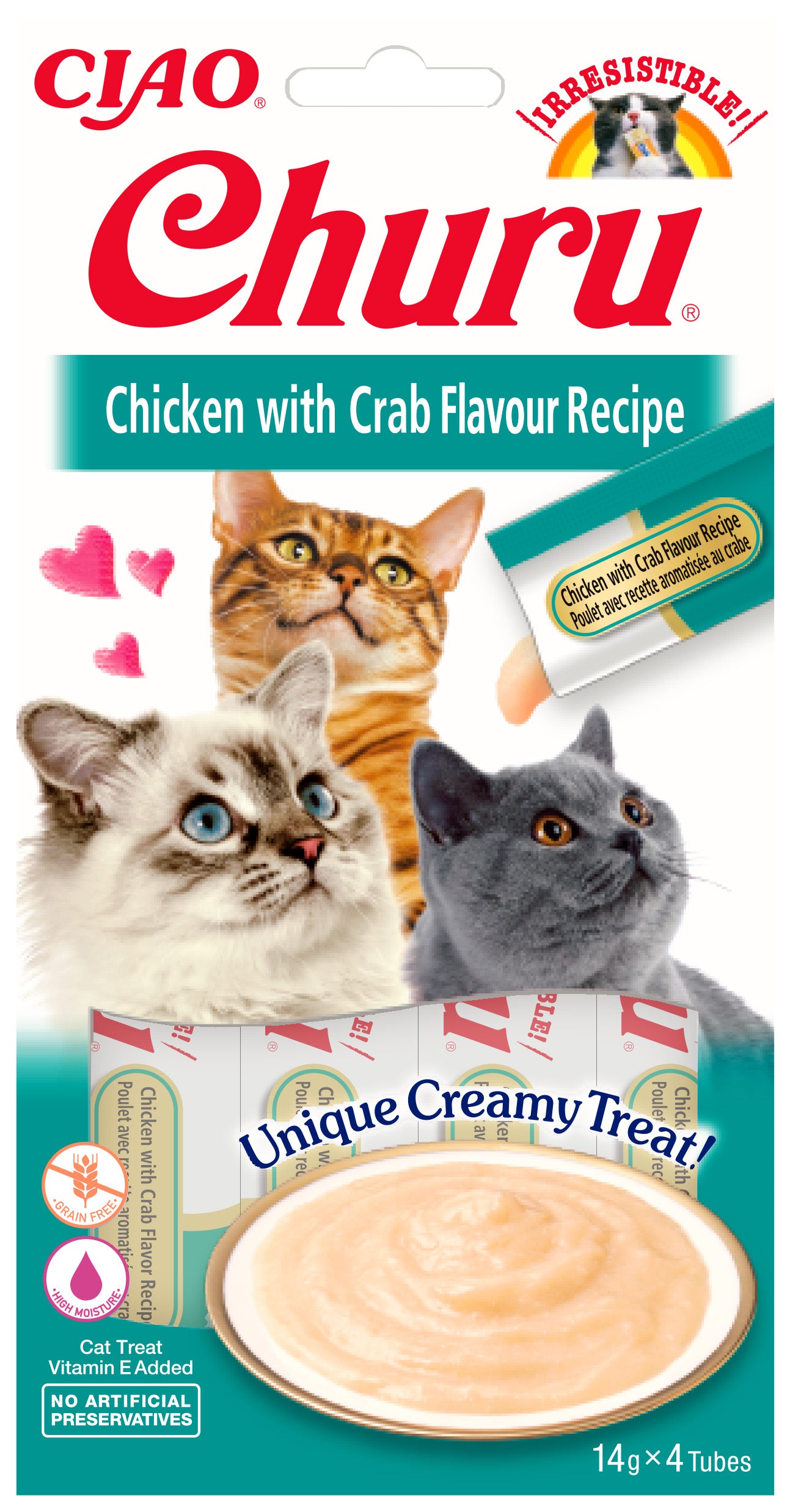 Inaba Ciao Churu Kattensnack Kip & krab – 4 x 14 g