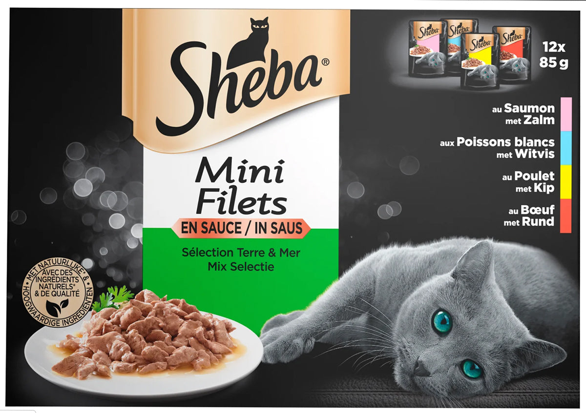 Sheba Kattenvoer Mini Filets in Saus – Mix Selectie – 12x85g