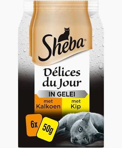 Sheba Délices du Jour - Kalkoen & Kip in Gelei - 6 x 50g | Luxe Natvoer voor Katten