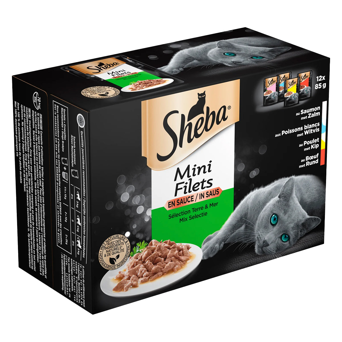 Sheba Kattenvoer Mini Filets in Saus – Mix Selectie – 12x85g