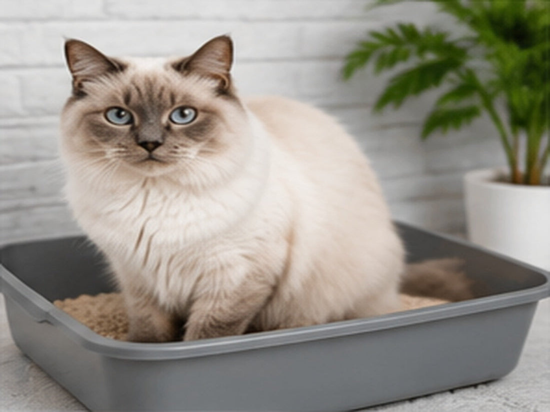 Kat in een kattenbak met kattenbakvulling