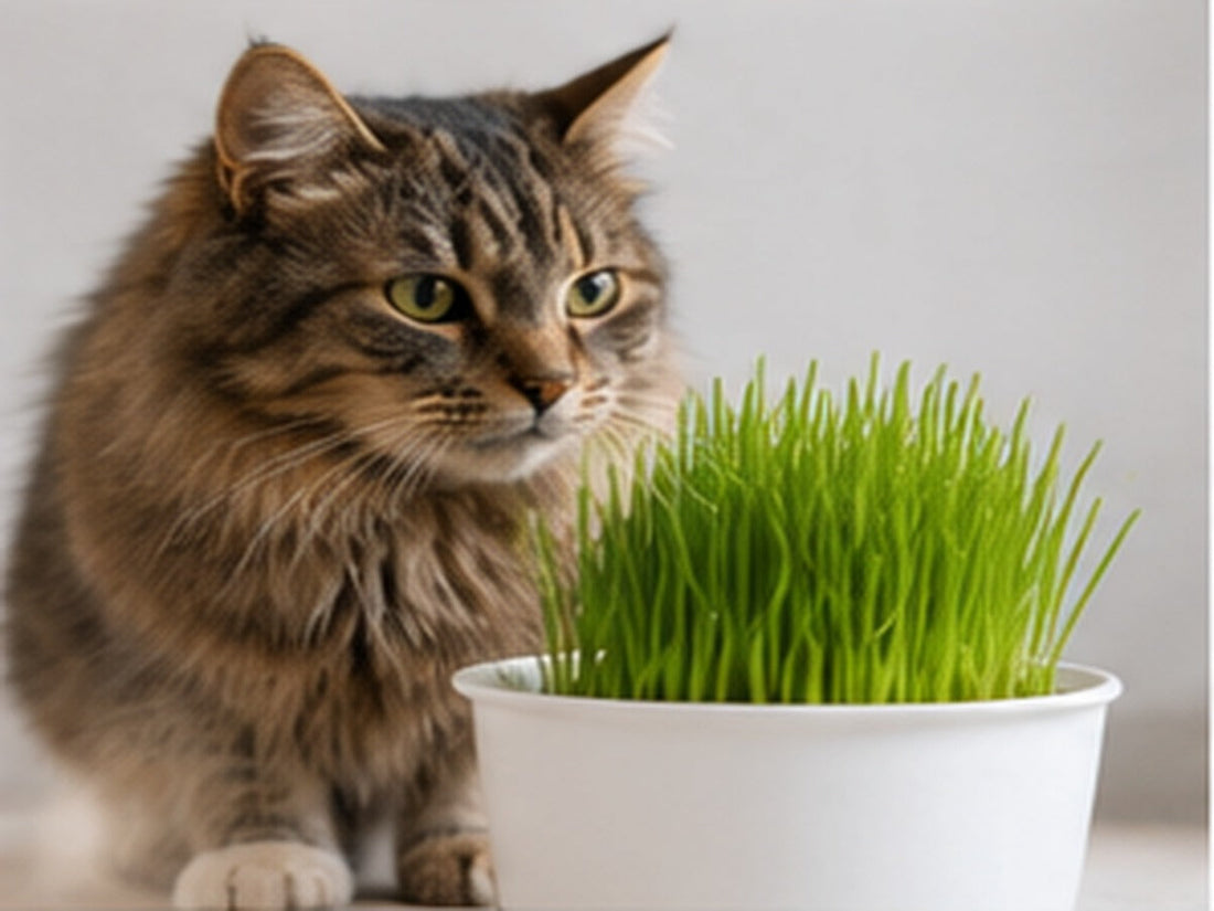 Kat bij kattengras ter ondersteuning tegen haarballen