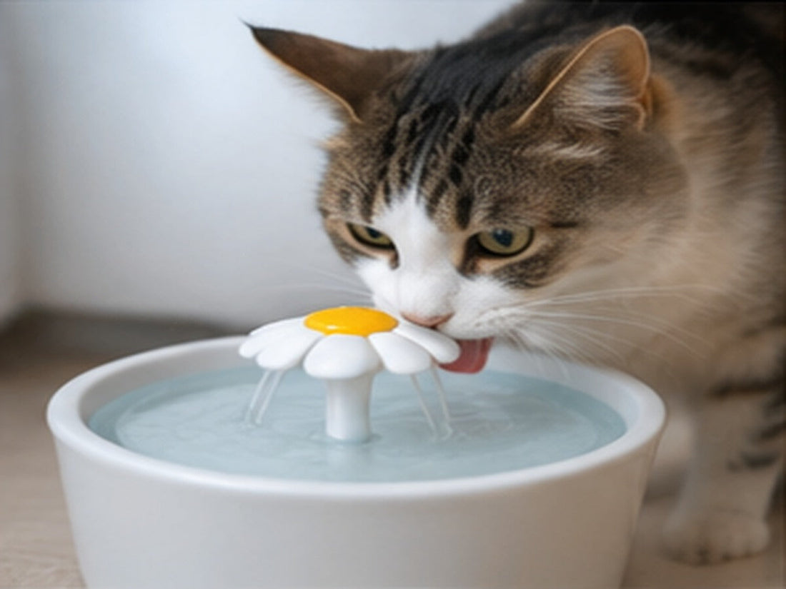 Kat drinkt water uit een drinkfontein