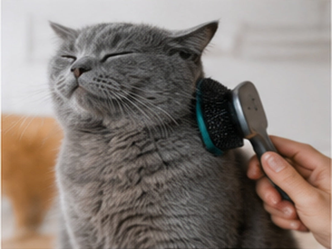 Kat wordt voorzichtig geborsteld