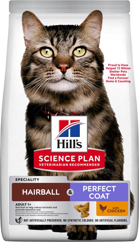 Hill's Science Plan Adult Haarbalcontrole en Perfect Coat droog kattenvoer 3 kg verpakking voorkant