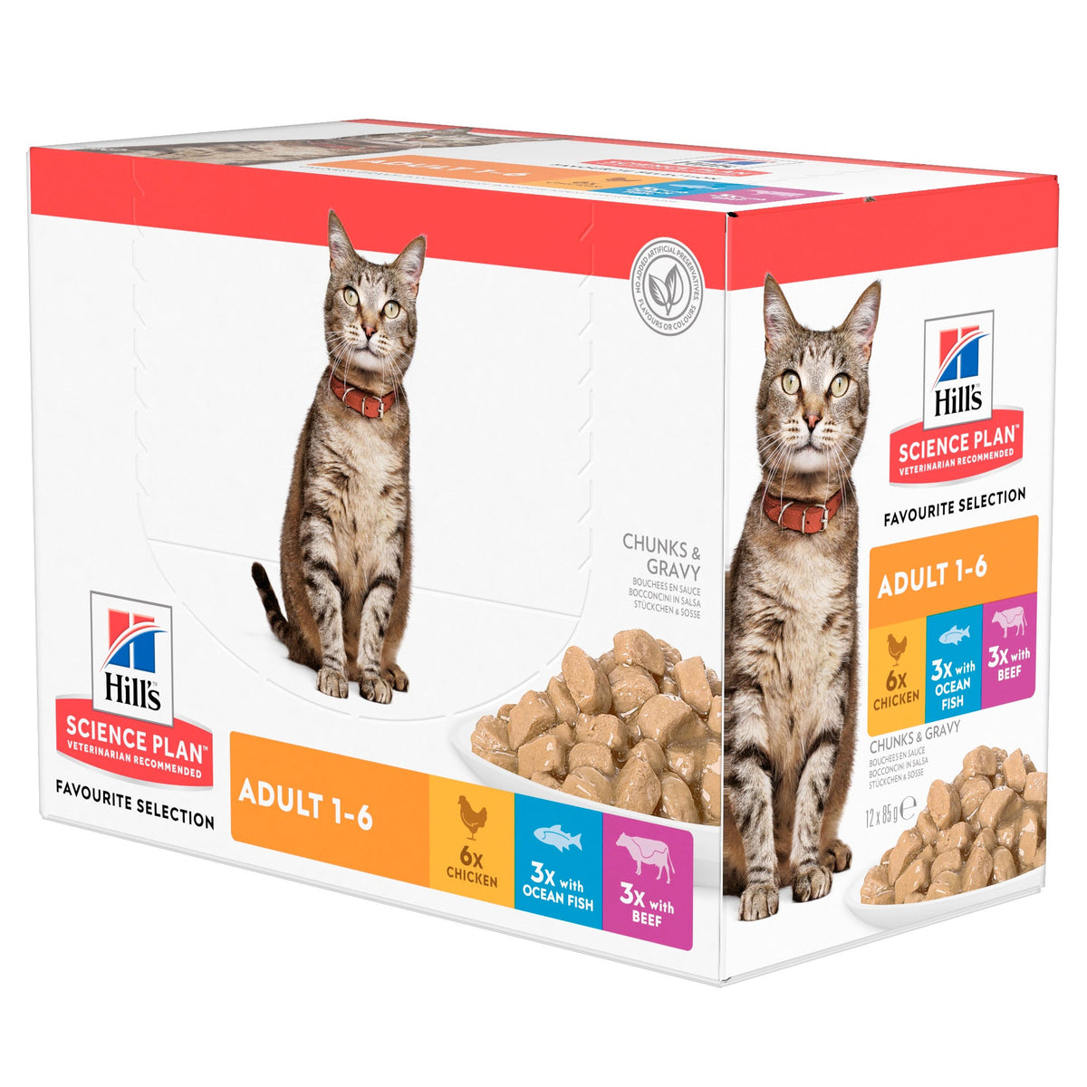 Hill's Science Plan Adult Favourite Selection multipack nat kattenvoer 12 x 85 g verpakking voorkant