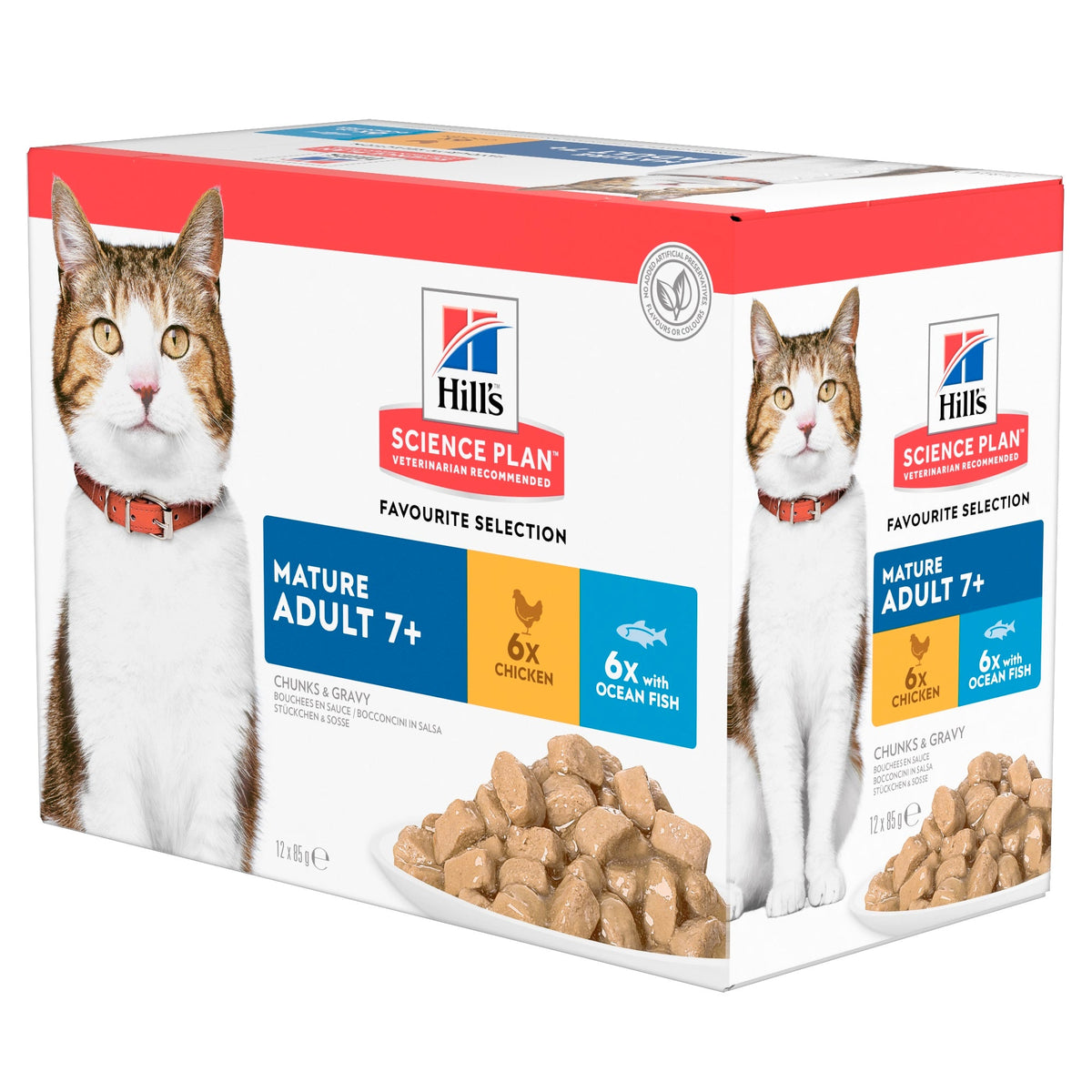 Hill's Science Plan Senior 7+ Favourite Selection multipack nat kattenvoer 12 x 85 g verpakking voorkant