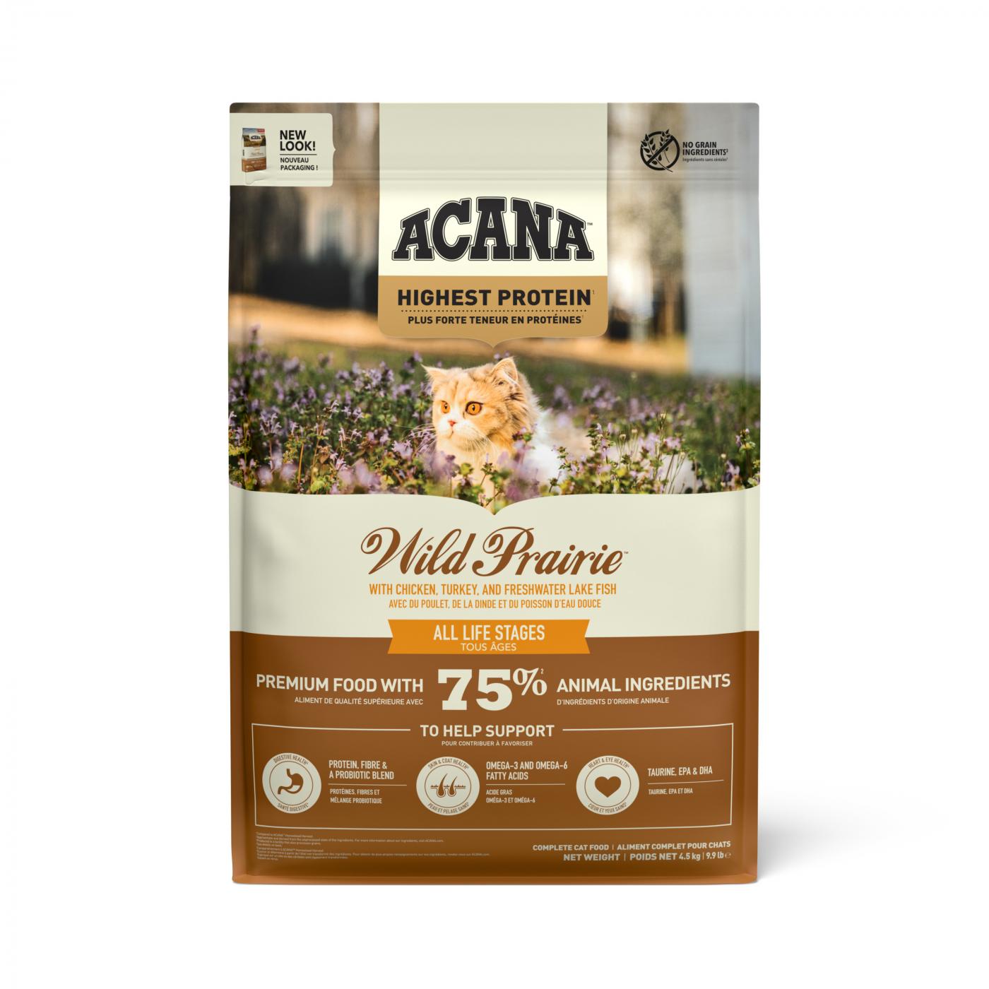 Acana Highest Protein Cat Wild Prairie Chicken, Turkey & Lake Fish 4,5kg graanvrij kattenvoer