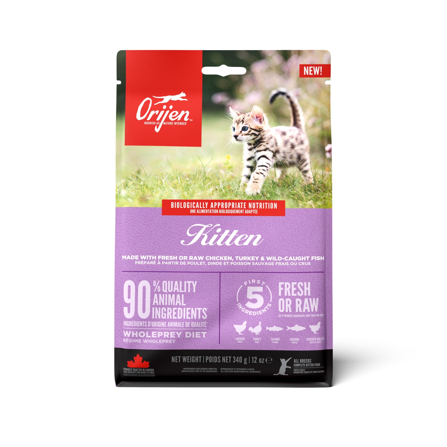 Orijen Cat WholePrey Kitten 340gr – graanvrij kittenvoer met kip, kalkoen en zalm voor opgroeiende kittens