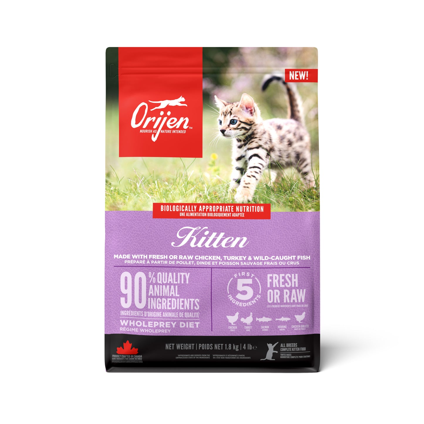 Orijen Cat WholePrey Kitten 1,8kg – graanvrij kittenvoer met kip, kalkoen en zalm voor opgroeiende kittens