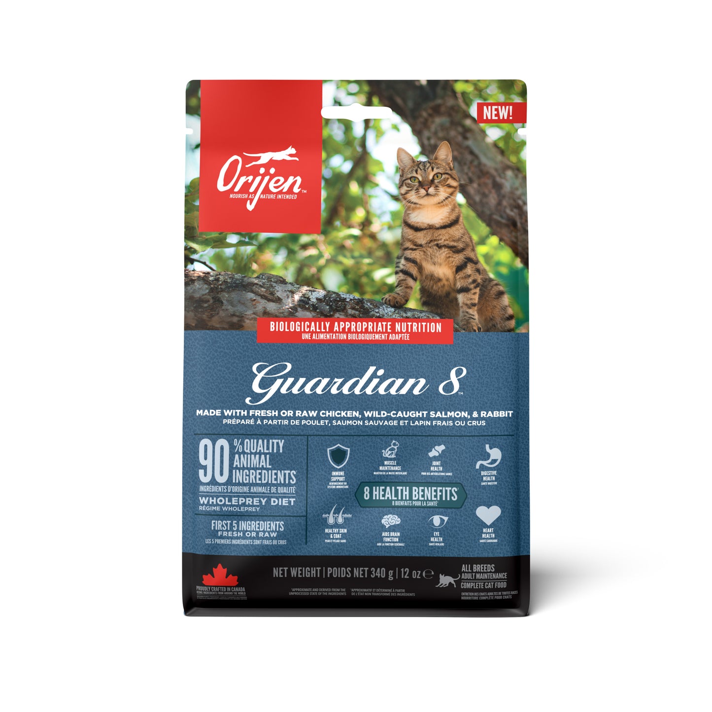 Orijen Cat WholePrey Guardian 8 340gr – graanvrij kattenvoer met kip, vis en konijn voor katten van alle leeftijden