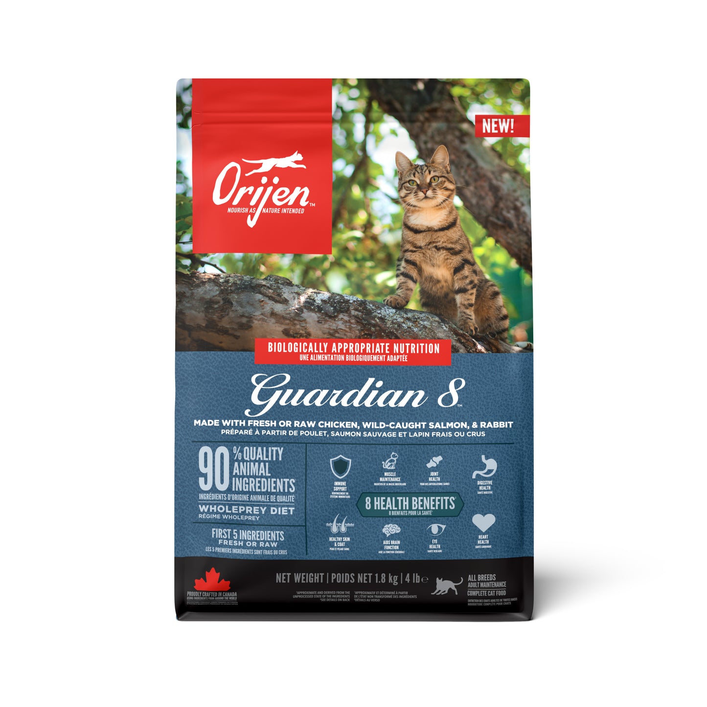 Orijen Cat WholePrey Guardian 8 1,8kg – graanvrij kattenvoer met kip, vis en konijn voor katten van alle leeftijden