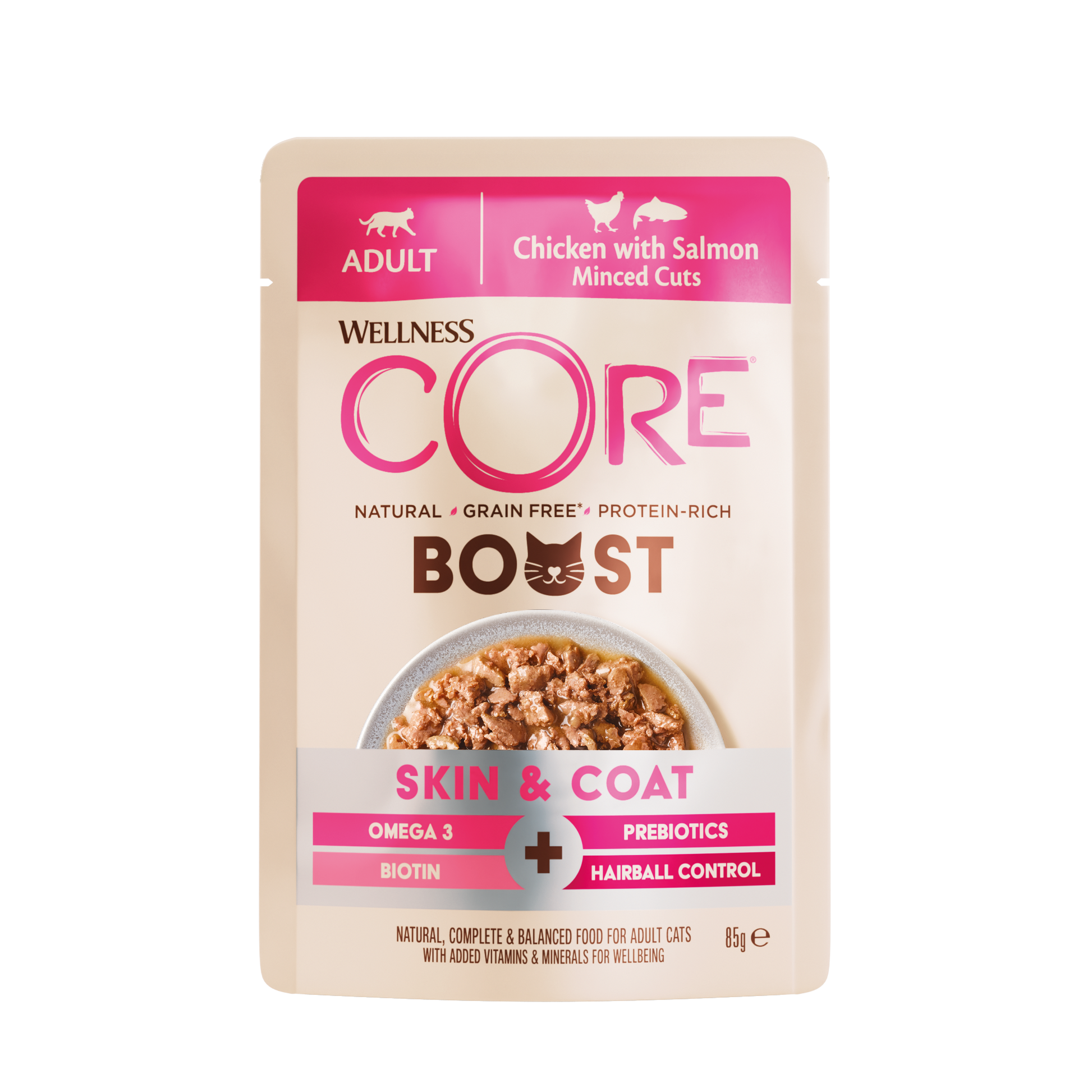 Wellness CORE Boost+ Huid & Vacht Kip & Zalm – Natvoer – 85 g