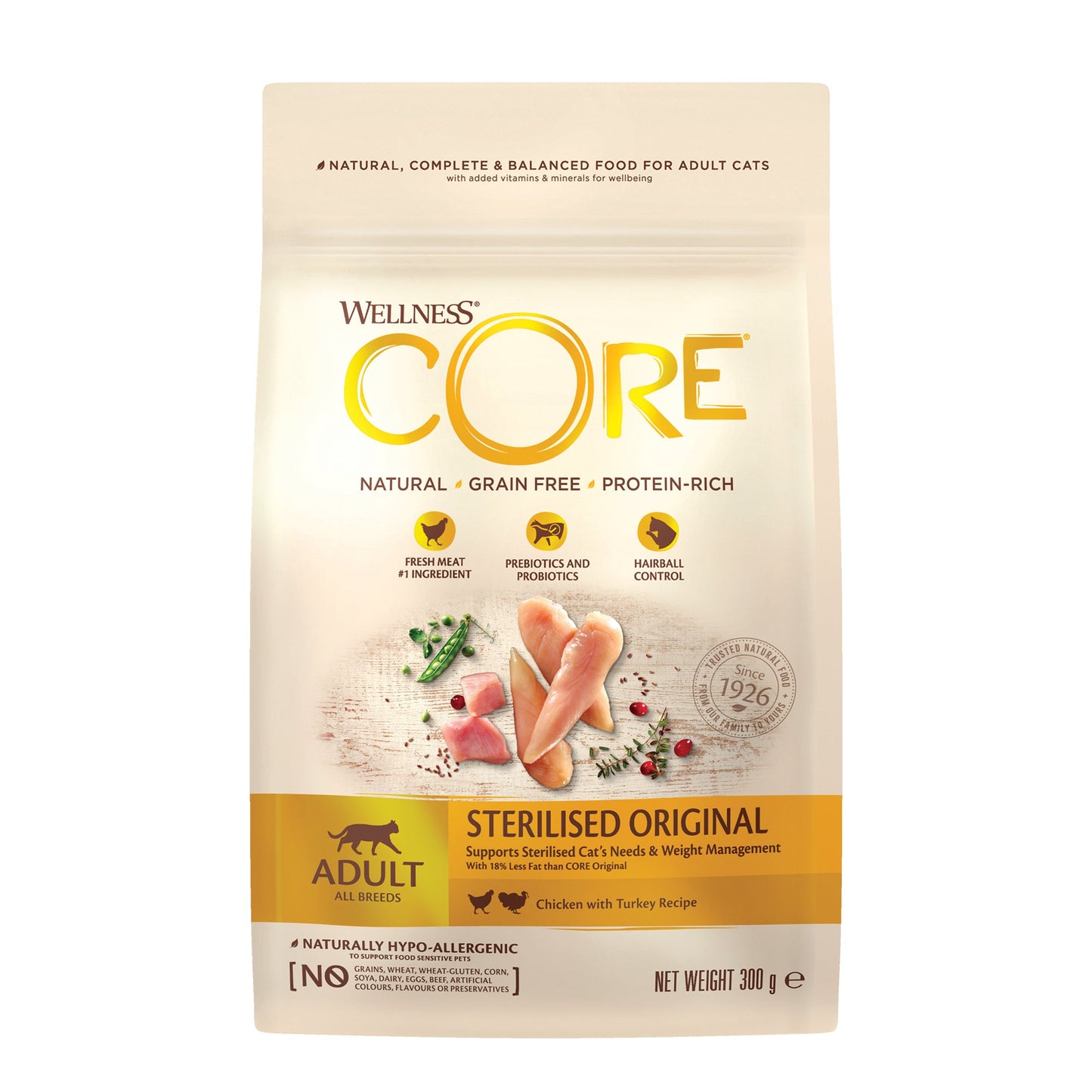 Wellness CORE Gesteriliseerd Original Kip & Kalkoen – Droog Kattenvoer – 300 g
