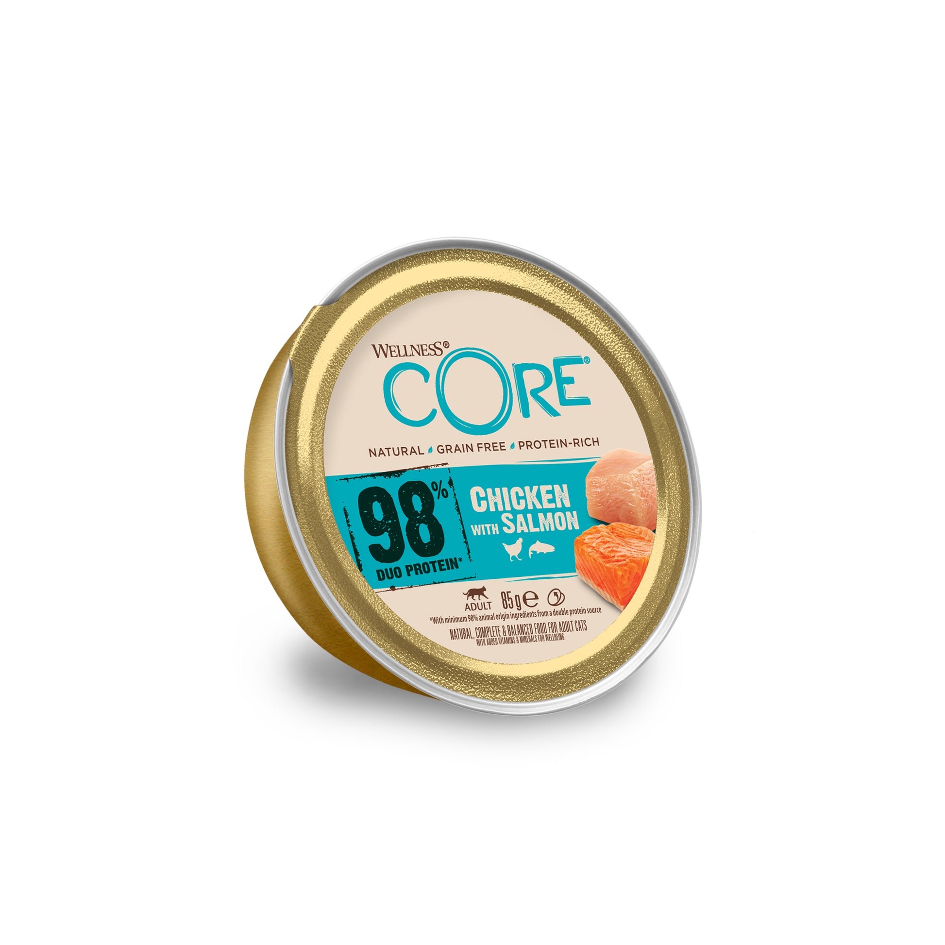 Wellness CORE 98% Dubbele Eiwitbron Kip & Zalm – Natvoer – 85 g