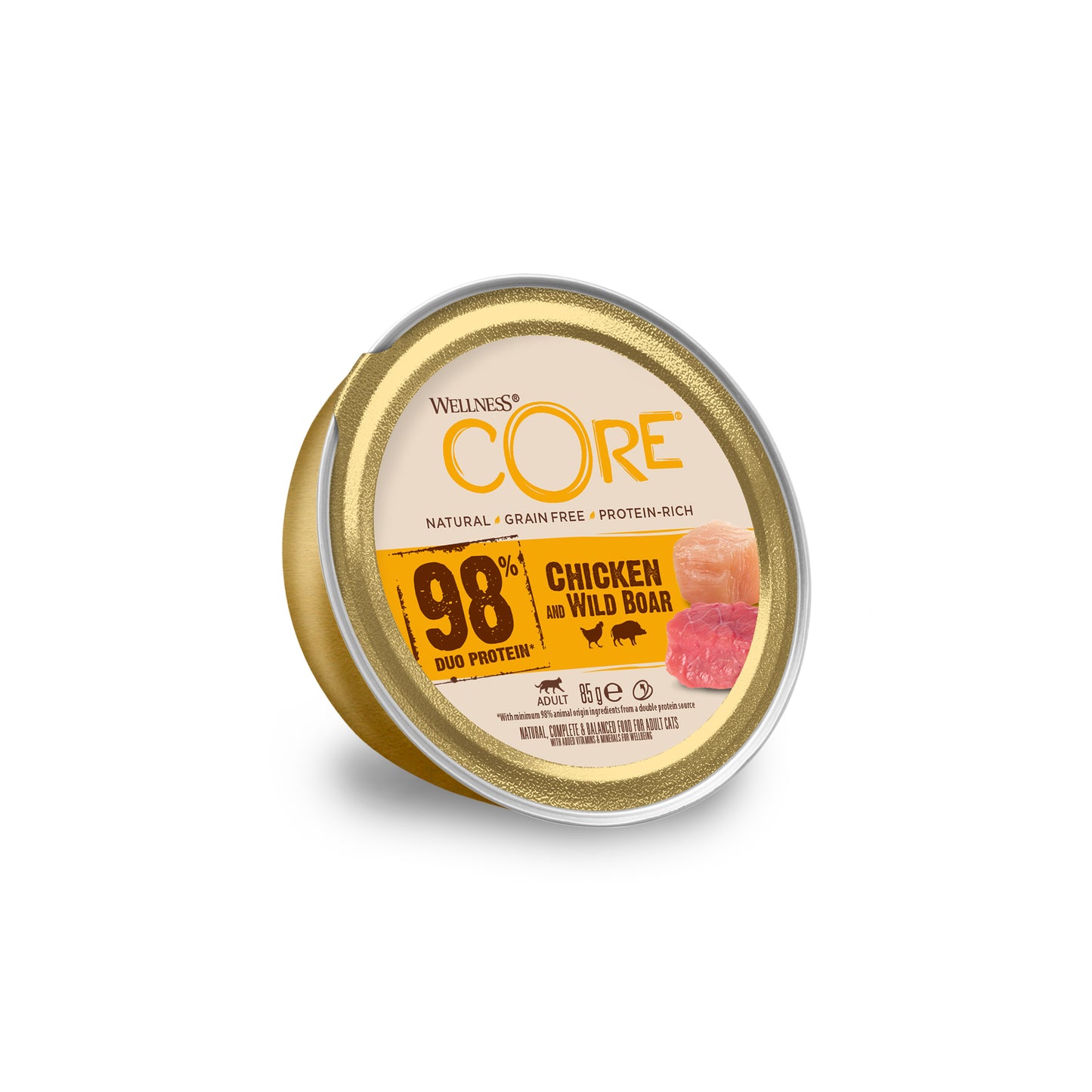 Wellness CORE 98% Dubbele Eiwitbron Kip & Wild Zwijn – Natvoer – 85 g
