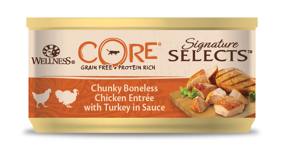 Wellness CORE Signature Selects Stukjes Kip & Kalkoen in Saus – Natvoer – 79 g
