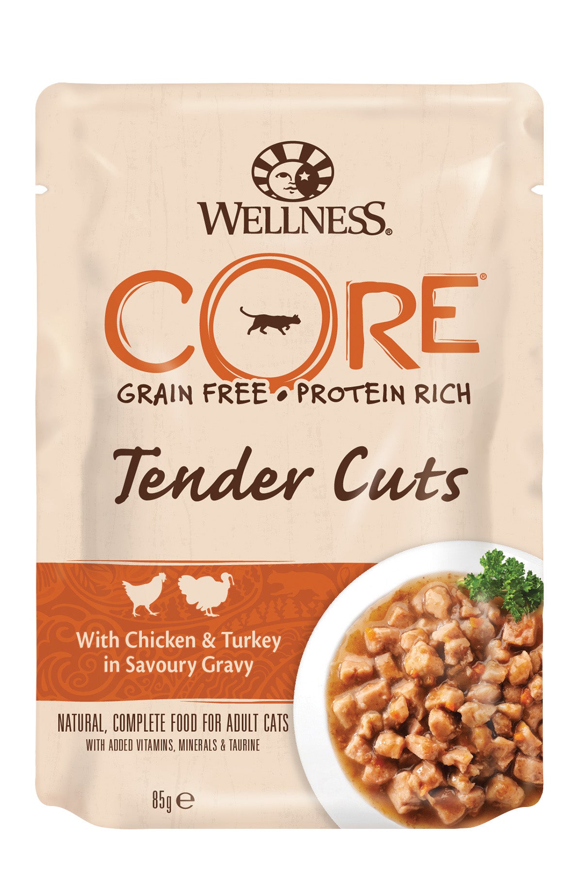 Wellness CORE Tender Cuts Kip & Kalkoen in Saus – Natvoer – 85 g