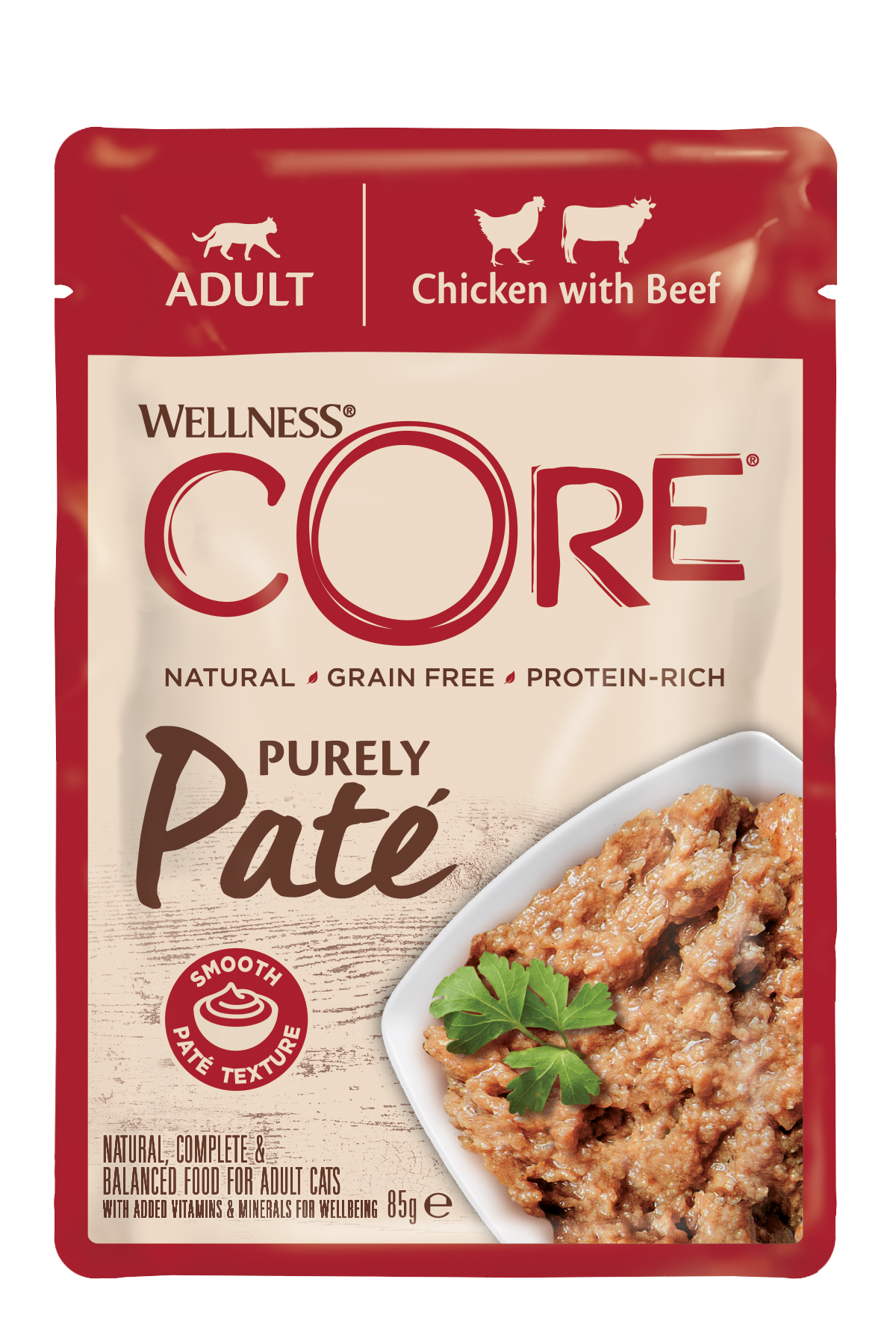 Wellness CORE Purely Paté Kip & Rund – Natvoer – 85 g
