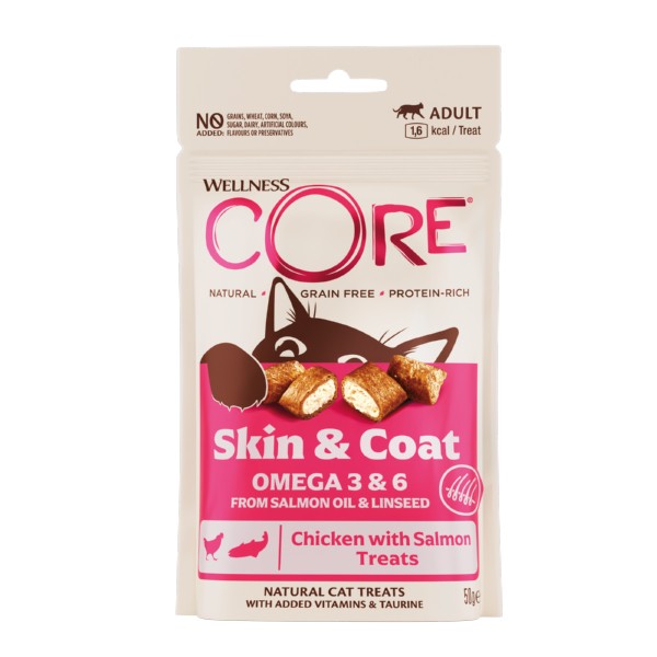 Wellness CORE Treats Skin & Coat Kip & Zalm – 50 g