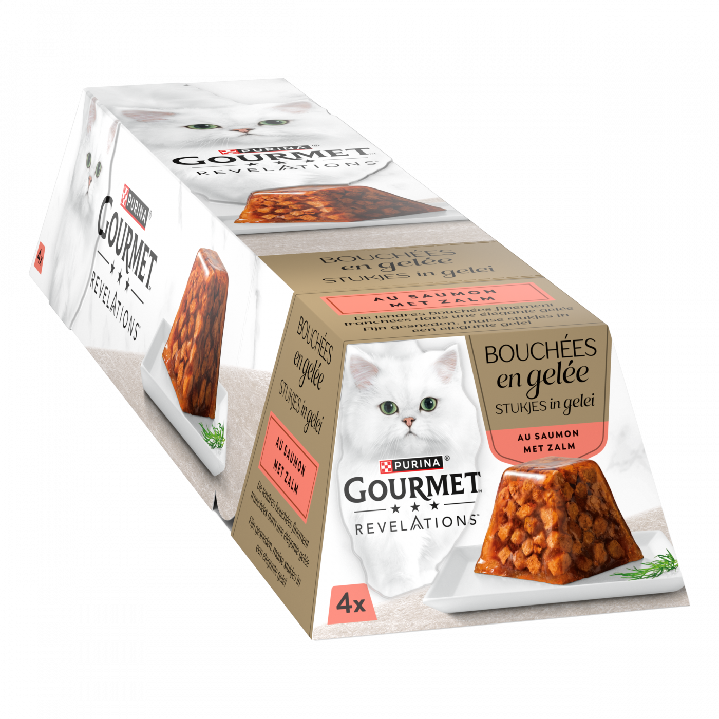 Gourmet Revelations gelei zalm 4x57gr – natvoer voor katten met zalm en gelei