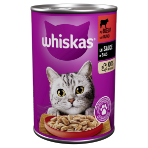 Whiskas blik adult saus rund 400gr – nat kattenvoer met rund voor volwassen katten