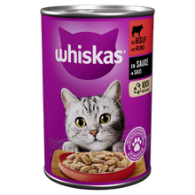 Whiskas blik adult saus rund 400gr – nat kattenvoer met rund voor volwassen katten