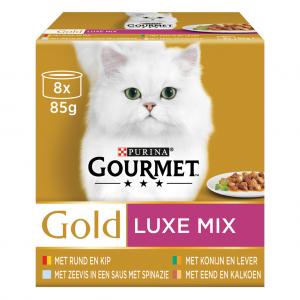 Gourmet Gold luxe mix – nat kattenvoer multipack 8x85g met dubbele textuur