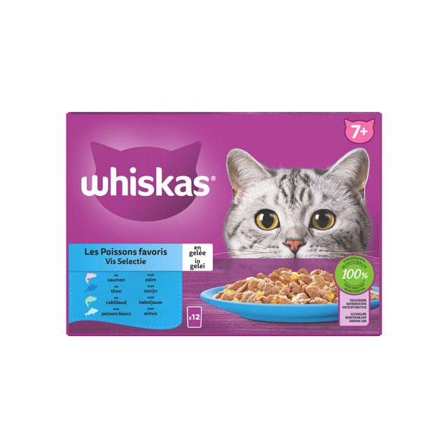 Whiskas Senior 7+ vis selectie in gelei 12x85gr maaltijdzakjes kattenvoer