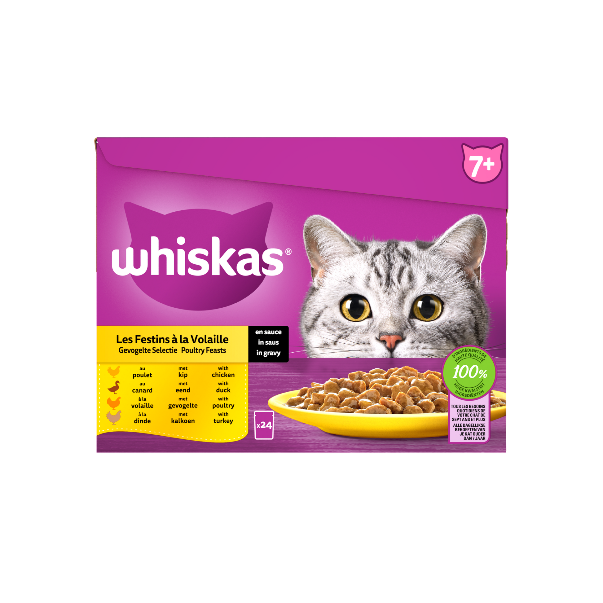 Whiskas Senior 7+ gevogelte selectie in saus 24x85gr maaltijdzakjes kattenvoer
