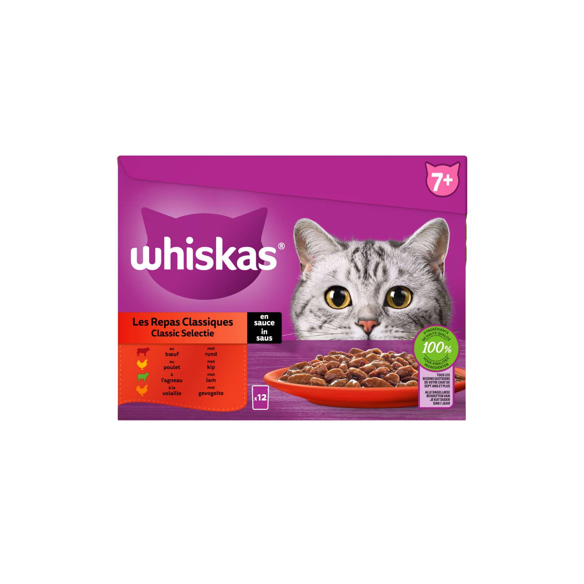 Whiskas Senior 7+ classic selectie in saus 12x85gr maaltijdzakjes kattenvoer