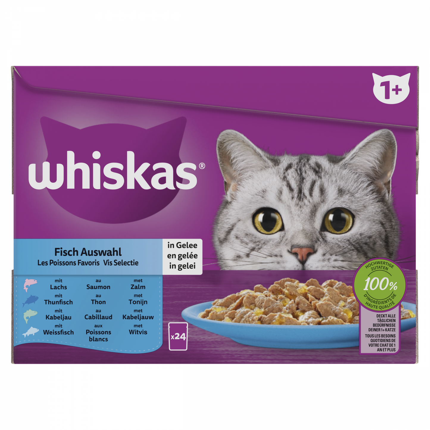 Whiskas 1+ vis selectie in gelei 24x85 g maaltijdzakjes
