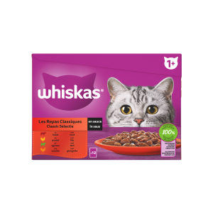 Whiskas saus classic selectie 12x85gr – nat kattenvoer in saus voor volwassen katten