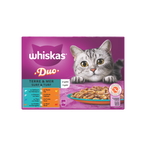 Whiskas Duo Surf Turf multipack 12x85gr – nat kattenvoer met vis en vlees in gelei