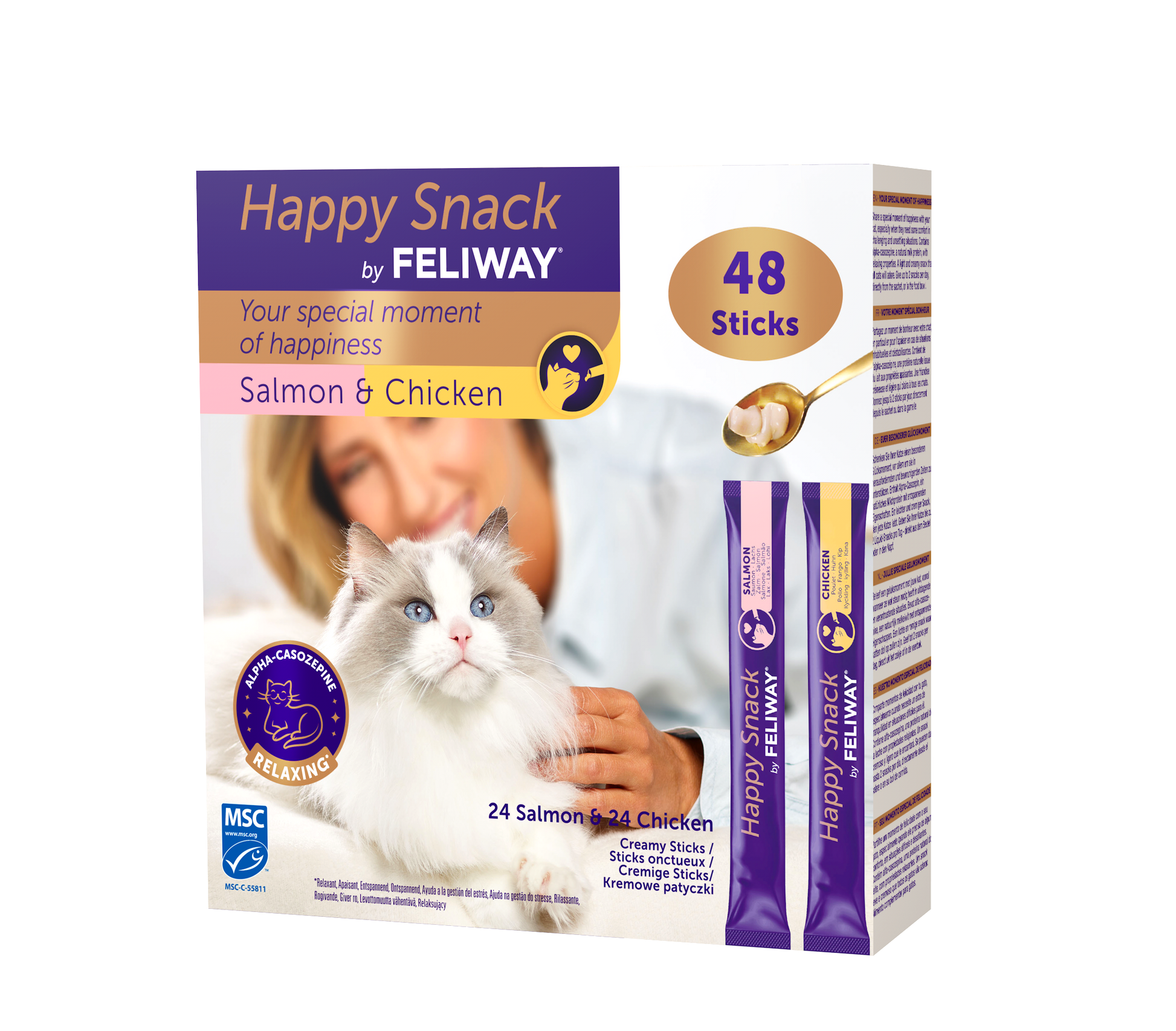 FELIWAY Happy Snack Kip & Zalm – 48 x 15 g – productafbeelding