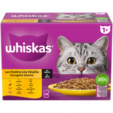 Whiskas gevogelte selectie 12x85gr – nat kattenvoer in saus met kip eend kalkoen