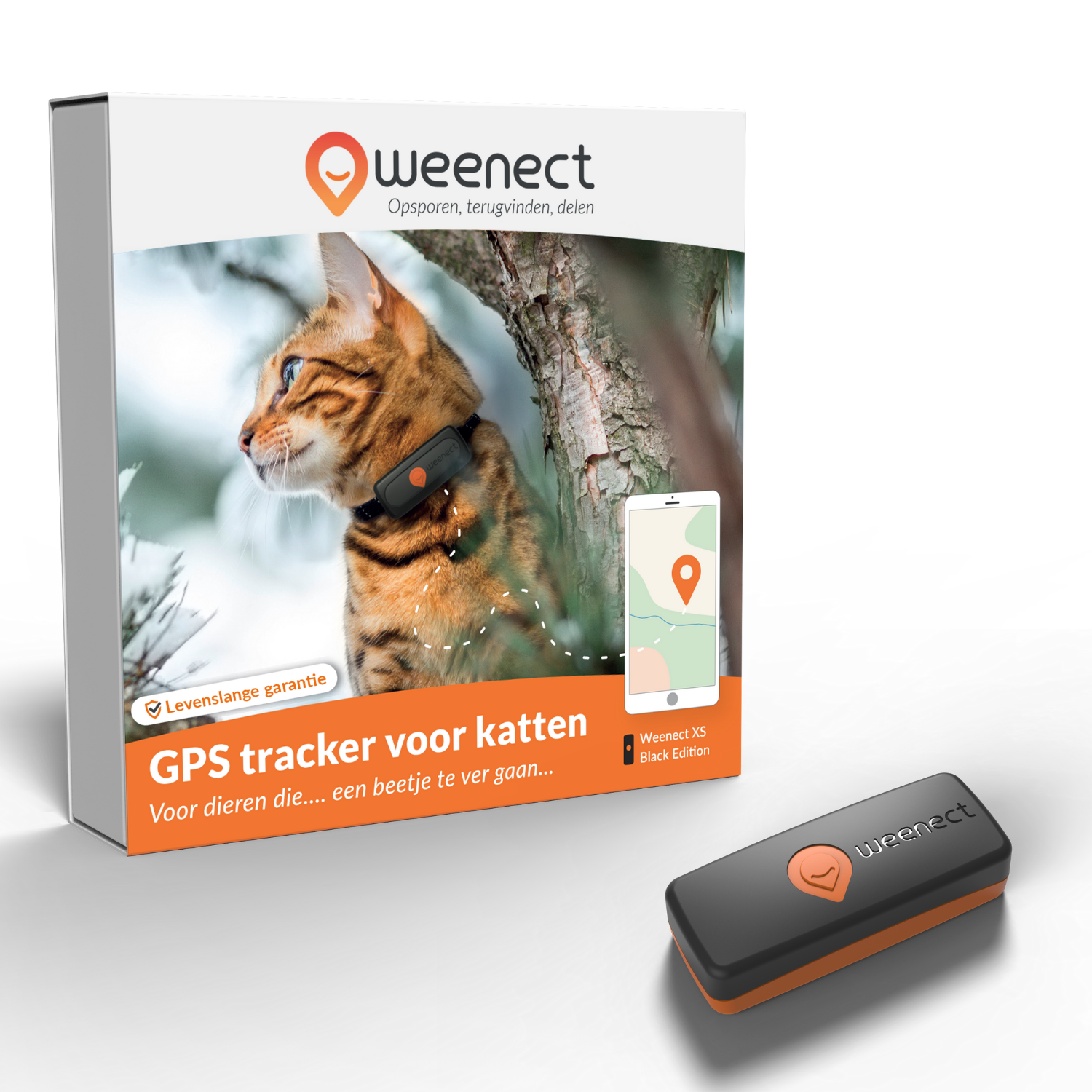 Weenect XS GPS tracker kat zwart verpakking