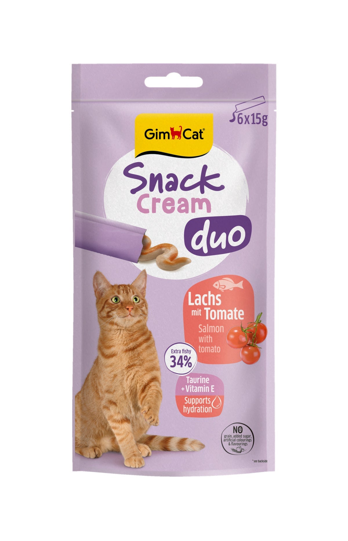 GimCat Snack Cream Duo Zalm & Tomaat – 6 × 15 g