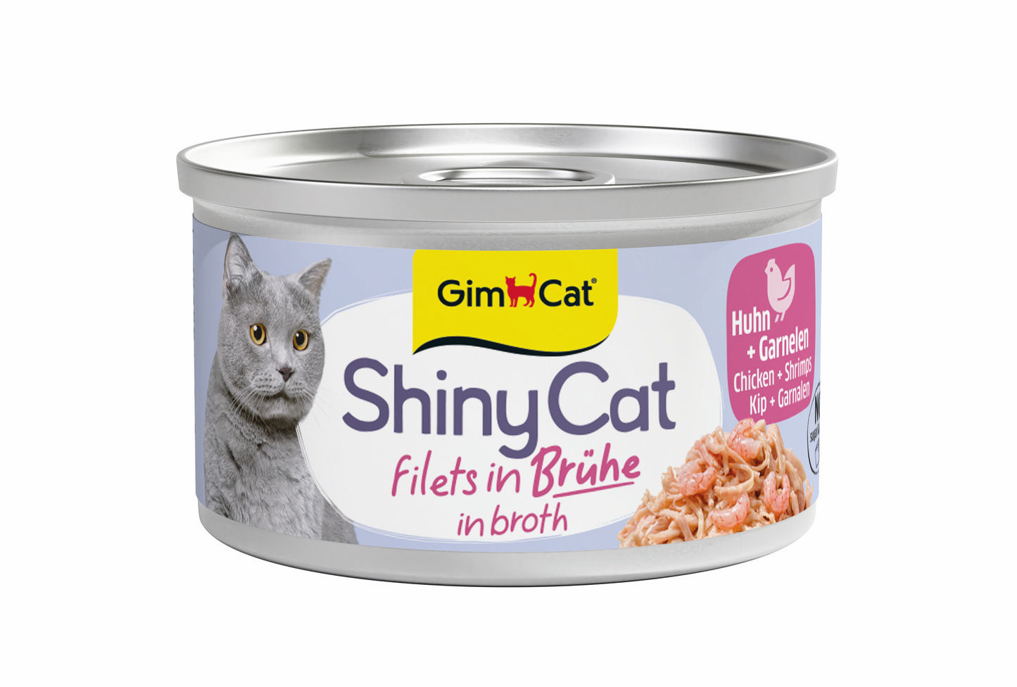 GimCat ShinyCat Filets In Bouillon Kip & Garnalen – Nat Kattenvoer – 70 g
